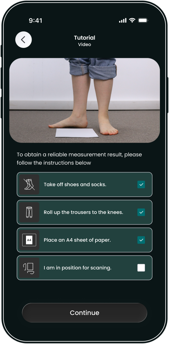 Configuration de la mesure des pieds avec Esenca — retirez vos chaussures et placez l'objet de référence sur le sol